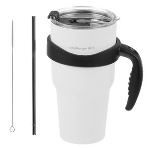 코멧 진공 스테인리스 텀블러 900ml + 손잡이 + 빨대 뚜껑 + 빨대 + 빨대솔 세트, 화이트