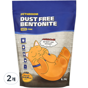 페스룸 벤토나이트 고양이 모래, 6.3kg, 2개, 파인