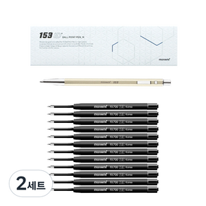 모나미 153 아이디 볼펜 1.0mm + 리필심 FX700 1.0mm 12p 세트, Oatmeal(볼펜), 블랙(리필심), 2세트