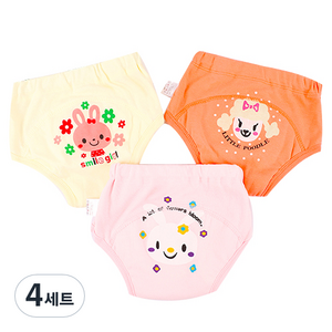 피치애플 유아 방수 배변훈련팬티 3종세트 여아용, 혼합색상, 4세트