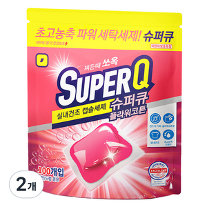 슈퍼큐 플라워 코튼 실내건조 고농축 대용량 캡슐세제, 100개입, 2개