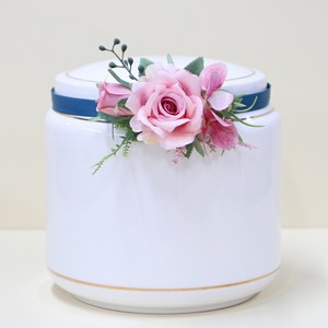 주앤지 조화 성묘 유골함 봉안당 납골당 꾸미기 장미꽃 리스, 핑크(장미) + 군청(리본)
