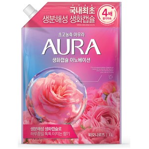 AURA 생화캡슐 섬유유연제 피오니로즈 리필, 1L, 1개