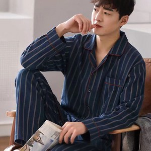 엘쏘 남성용 고급면 데일리 파자마 긴팔 상의 + 긴바지 세트