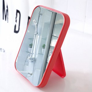 무다스 파스텔 라운드 엣지 렉탱글 휴대용 접이식 탁상 거울 두께보강형, 레드