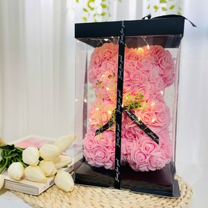 러블리팜 로즈베어 + 전용케이스 + LED전구 + 레터링 시트지 세트 명절 S, S사이즈, 핑크