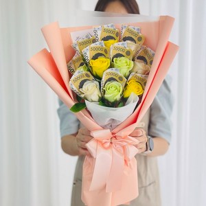 러블리팜 조화 돈꽃다발 10p 세트 + 쇼핑백, 10송이, 믹스옐로우