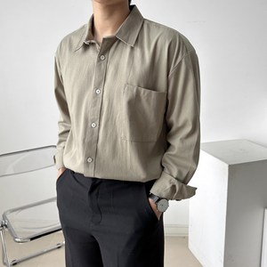 엘엑스티 남성용 내추럴 트윌 골지 루즈핏 두꺼운 긴팔 셔츠