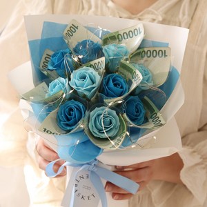 용돈 비누꽃 돈꽃다발 LED조명 10송이 세트, 오션블루, 10p