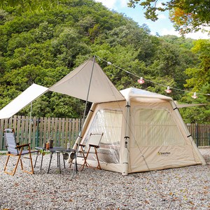 브리즈문 펌프 내장 원터치 에어텐트 + 전용 그라운드 시트 세트, 혼합색상, 3-4인용