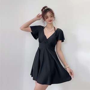더시럽 여성용 딥V넥 크로스 백라인 원피스 수영복 B