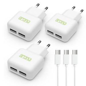 뉴클 2.1A USB 2포트 가정용 충전기 + 5핀 케이블 1m 세트, 3세트, 화이트