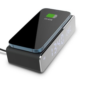 카프 10W 고속 무선충전 LCD 알람시계 KF-CW100, 블랙, 1개