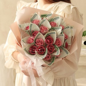 용돈 비누꽃 돈꽃다발 LED조명 20송이 세트, 플럼모브, 20p