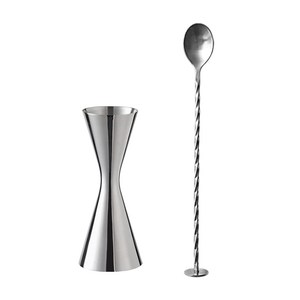 칼딘 더블 사이드 계량 칵테일 지거 30 / 60ml + 바 스푼 베이직 세트, 실버, 1세트