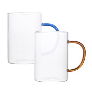 베르겐 스플래쉬 유리 머그 450ml 세트, 블루 + 브라운, 2개
