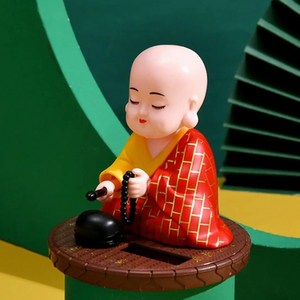 Harmonia 목탁 치는 스님 흔들 부처님 태양열, 1개, 레드