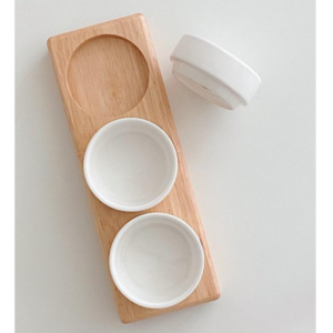 우드 트레이 화이트 도자기 3칸 나눔 접시, 1개