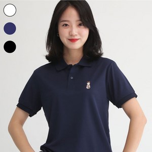 멋지군 쿨론 카라 기능성 반팔 뒷태고양이 자수 쿨 티셔츠