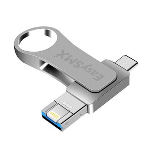 EasySMX이지스마스 4IN1 USB외장메모리 고속 OTG TypeC/아이폰용, 실버 256GB