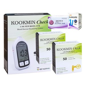 녹십자 국민첵 혈당측정기+시험지100매(25년07월)+채혈침110매+알콜솜100매, 1세트