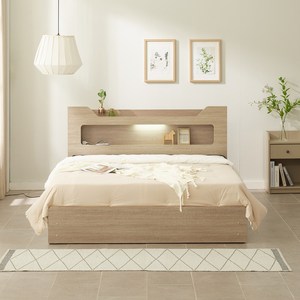 지정일배송 하모니 3단 멀티 서랍형 LED 침대 프레임 S SS D Q (매트선택), 하모니3단 (오크), 더블, 파워본넬 자가드, 오크