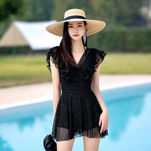 NUNUHANA 여성 원피스 수영복 체형커버 빅사이즈 수영복, 블랙