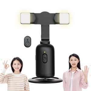페이스 트래킹/모션.제스처 인식/LED 뷰티 조명/360도 회전 스마트폰 짐벌 셀카봉 모션아이 거치대+블루투스 리모컨 Motion-Eye, 블랙, 1개