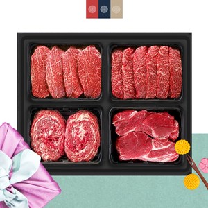 횡성한우 4구 [쿠가] 구이정육선물세트[등심1팩+특수부위2팩+불고기1팩]총2kg, 1개