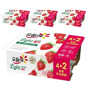 빙그레 요플레 라이트 딸기 80g 6입 떠먹는 요구르트, 480g, 4개