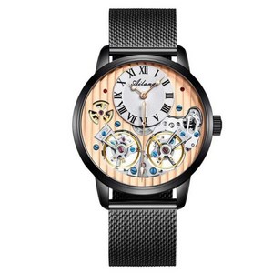 럭셔리 브랜드 고가의 남성용 시계 자동 기계식 로마 더블 뚜르비용 방수 가죽 남성 시계 고가시계브랜드
