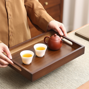 하와잇 사각 손잡이 우드 원목 트레이, 1개, 브라운