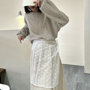 POMTOR 여성 봄 여름 레이스 플라워 나비 자수 스트랩 시스루 레이어드 랩 스커트