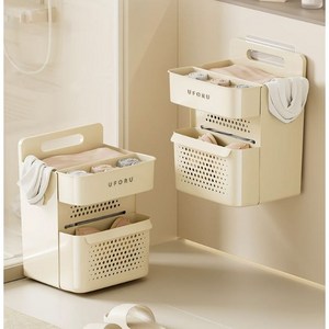 제트커머스 틈새 세탁 바구니 걸이형 빨래함 분리수거함, 아이보리