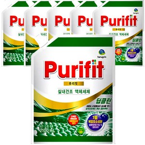 하루그린 퓨리핏 딥클린 실내건조 세탁세제 캡형 리필2.1L 액체세제, 3020211 딥클린 리필 2.1L 6개(실내건조), 6개, 2.1L