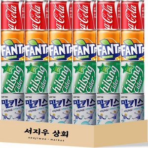 서지우상회 소캔 탄산 음료 밀키스 6캔 칠성 사이다 6캔 오렌지 6캔 콜라 6캔 24캔, 190ml, 1세트