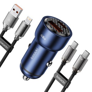 Toocki 48W 알루미늄 A+C 2포트 고속 차량용 충전기+Ato8핀 1m 충전 케이블+CtoC 60W 1m 고속 충전 케이블, 블루