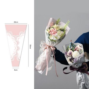 미화부장 예쁜 레이스 투명 꽃 꽃다발 비닐 포장지 한송이 셀프 간편 포장 재료, 핑크