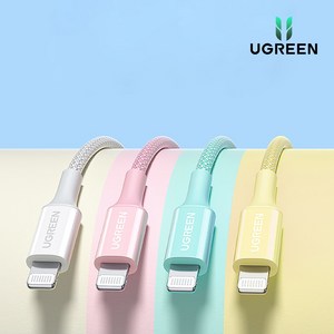 유그린 파스텔 Mfi C to 라이트닝 고속 충전 케이블 1M, 민트 그린 (90449), 1개