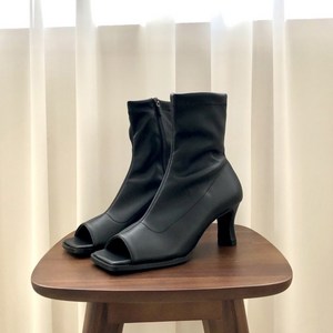 국내제작 토오픈 스판 미들 스퀘어토 앵클 부츠힐(7cM)