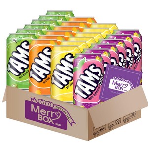 메리박스 탄산세트 롯데 탐스제로 4종 24개(사과6+오렌지6+레몬6+복숭아6), 1세트, 355ml
