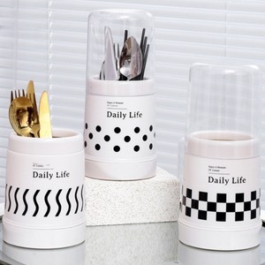 리빙공감 데일리 라이프 물빠짐 수저통, 체크, 1개