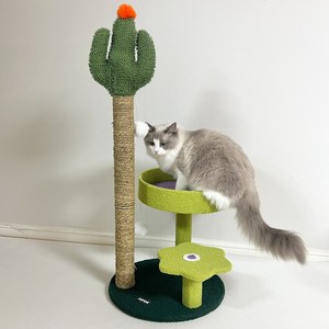 펫카 빅사이즈 고양이 기둥형 3단 선인장 스크래쳐 캣타워 장난감 Ver.2, 그린
