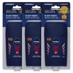 니베아 맨 데오드란트 스틱 드라이 앤 임팩트, 50ml, 3개
