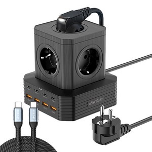 UM2 USB 멀티탭 큐브 디자인 65W 충전기 캠핑 여행용 C타입 멀티 콘센트 100W 케이블 세트, 큐브 AC_65W+100W 케이블, 1개