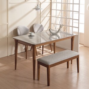 우드토픽 양면 천연 세라믹 테이블 4인용 세라믹 식탁 세트, 4인 식탁 세트(의자2개+벤치1개)