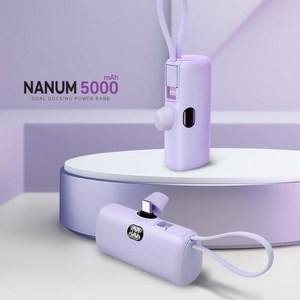 바른생활 NANUM-5000 도킹 듀얼 고속 보조배터리 5000mAh C타입/8핀, 퍼플