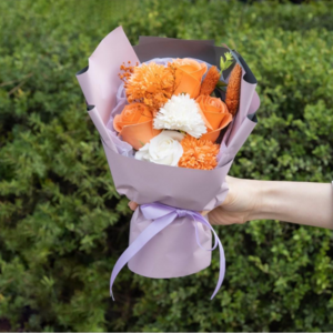 피어나 장미 비누꽃다발 + 종이쇼핑백 + 레터카드, 오렌지 PA005