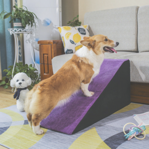 [GoCo] 푹신하고 안전한 펫 강아지 계단 4단 애견 침대 논슬립 슬개골 보호 탈구예방, 슬로프식-면/퍼플/높이40cm