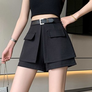 여성 정장 반바지 캐주얼 루즈핏 하이웨스트 정장 치마바지 빅사이즈 여름 여자 와이드 반바지 YJW